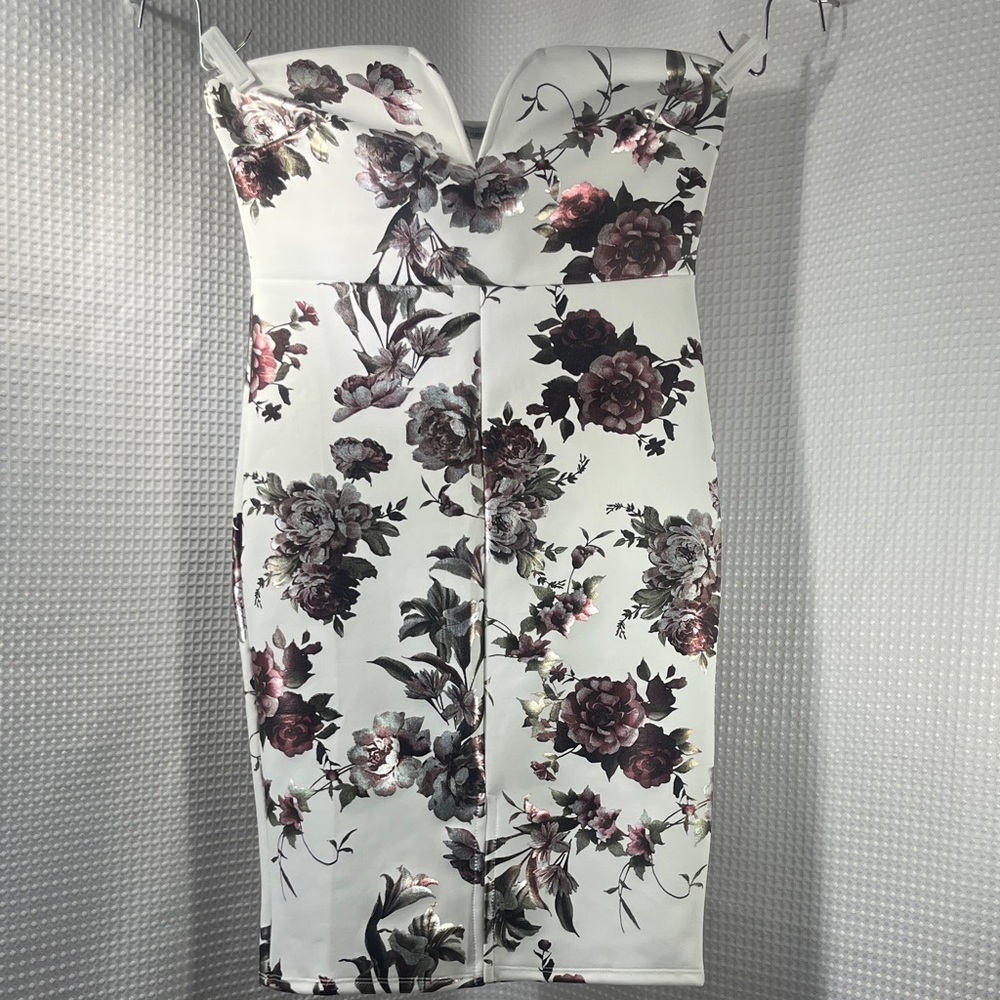 Charlotte Russe White and Black Floral Strapless Dress- size L